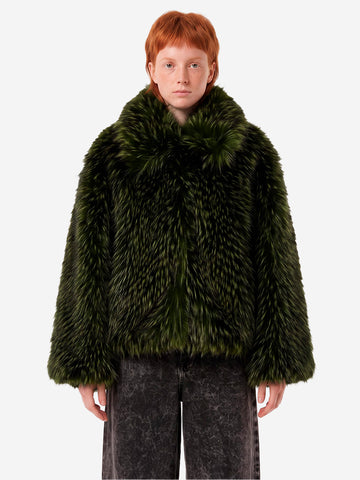 ESSENTIEL ANTWERP Giacca Oversize in Pelliccia Sintetica Verde Verde scuro