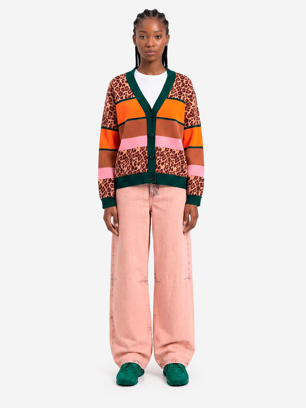 ESSENTIEL ANTWERP Cardigan color-block in maglia con stampa leopardata Multicolor Urbanstaroma