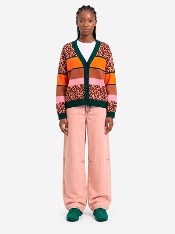 ESSENTIEL ANTWERP Cardigan color-block in maglia con stampa leopardata Multicolor