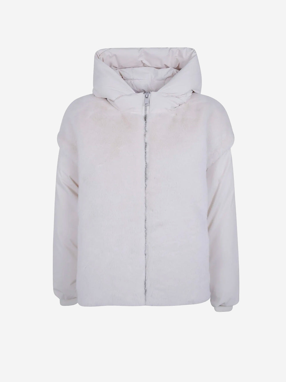 ESSENTIEL ANTWERP Giacca imbottita oversize bianca in pelliccia sintetica con maniche staccabili Off white Urbanstaroma