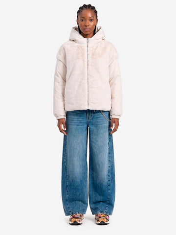 ESSENTIEL ANTWERP Giacca imbottita oversize bianca in pelliccia sintetica con maniche staccabili Off white