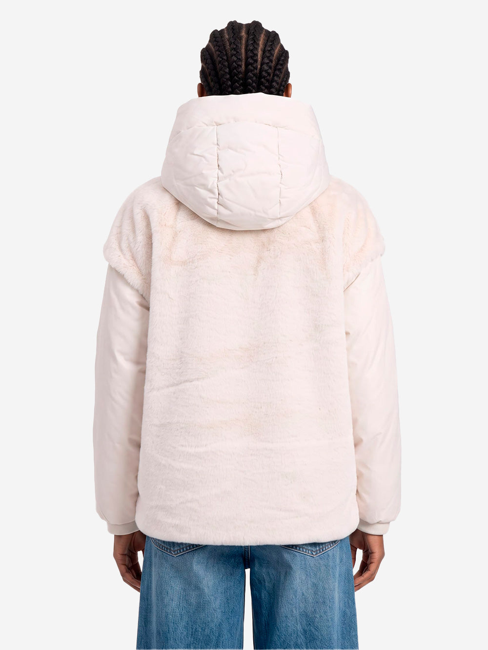ESSENTIEL ANTWERP Giacca imbottita oversize bianca in pelliccia sintetica con maniche staccabili Off white Urbanstaroma