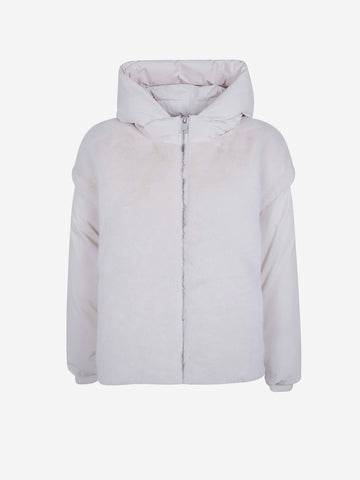 ESSENTIEL ANTWERP Giacca imbottita oversize bianca in pelliccia sintetica con maniche staccabili Off white