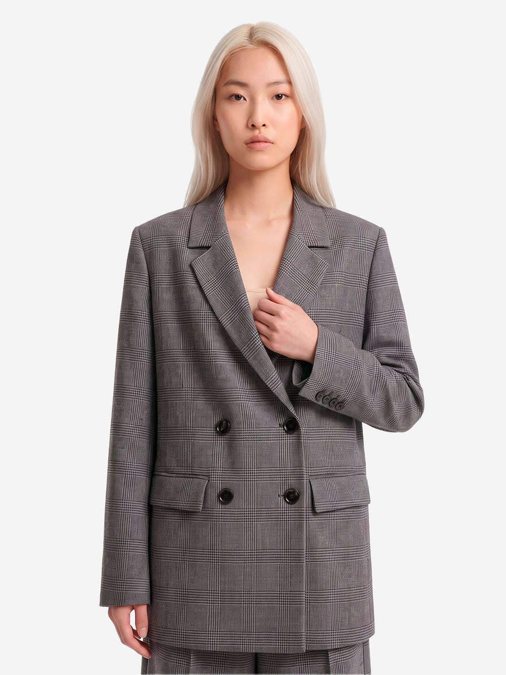 ESSENTIEL ANTWERP Blazer Oversize a quadri con zip sulle maniche Grigio nero Urbanstaroma
