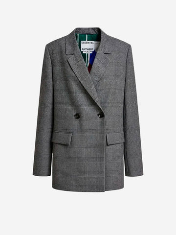ESSENTIEL ANTWERP Blazer Oversize a quadri con zip sulle maniche Grigio nero