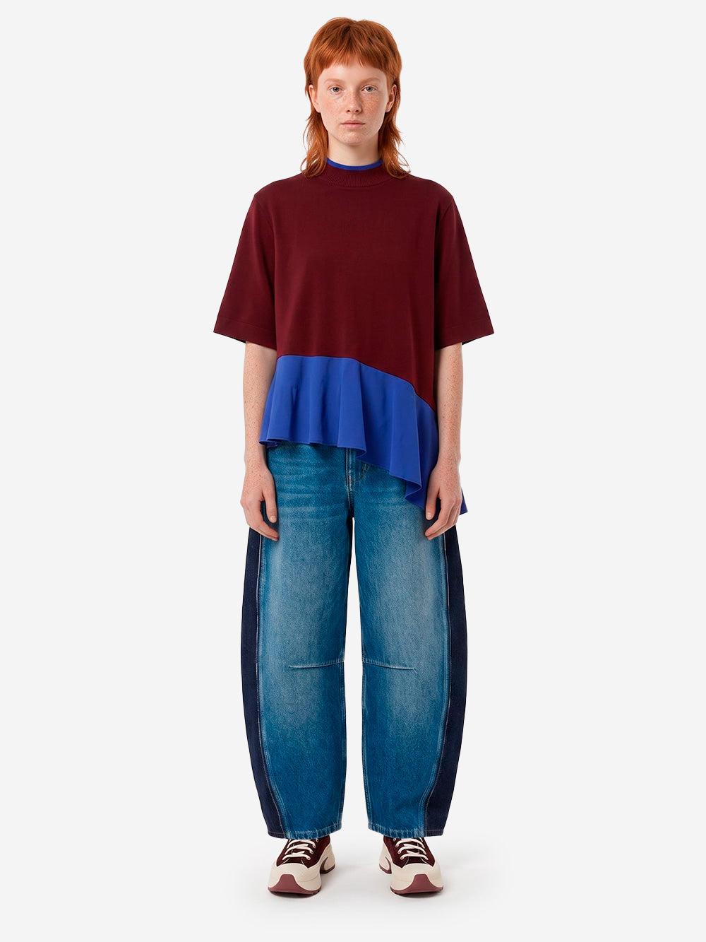 ESSENTIEL ANTWERP Maglia a Strati Color-Block Bordeaux e Blu in misto acetato Bordeau blu Urbanstaroma