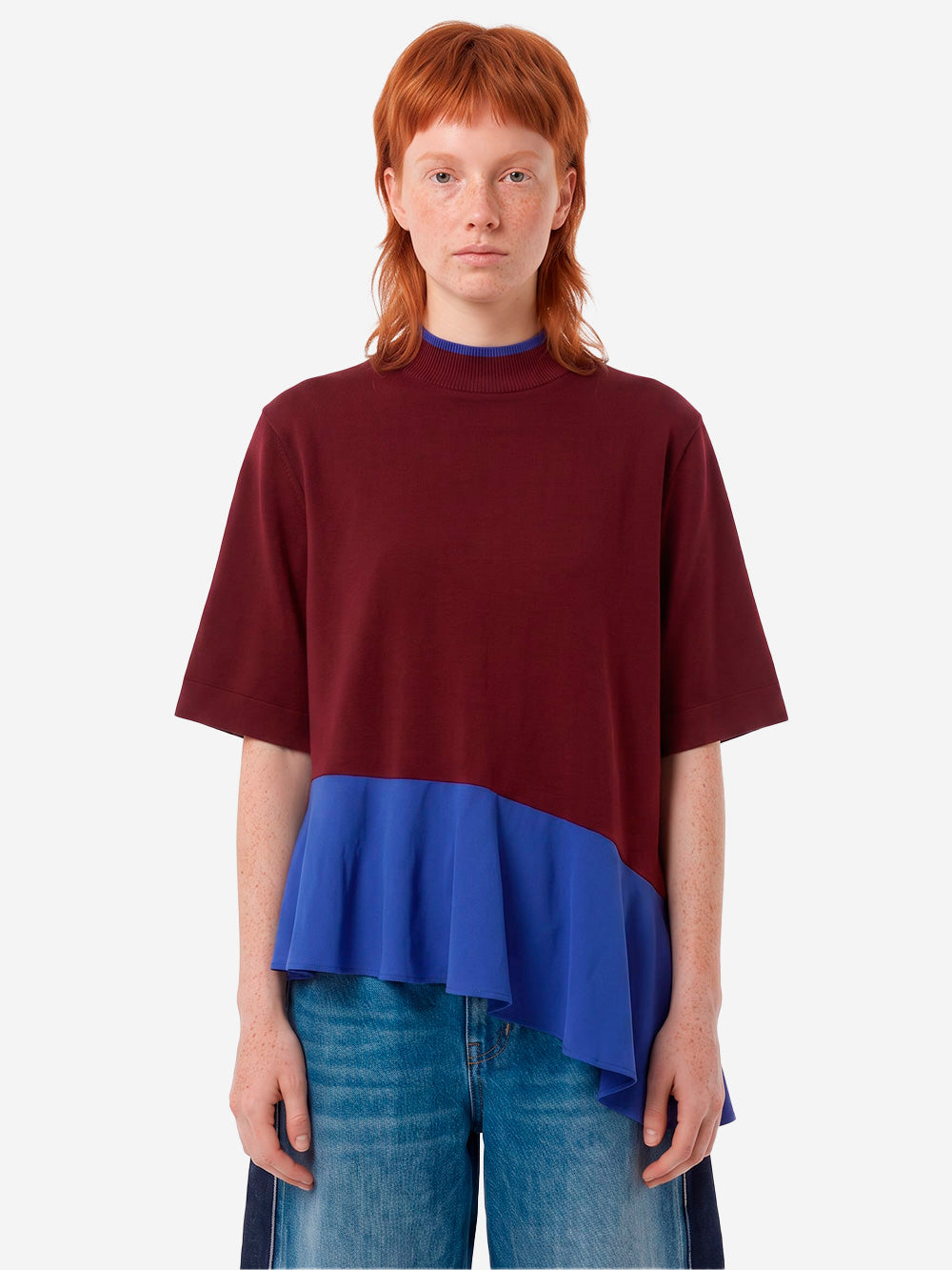 ESSENTIEL ANTWERP Maglia a Strati Color-Block Bordeaux e Blu in misto acetato Bordeau blu Urbanstaroma