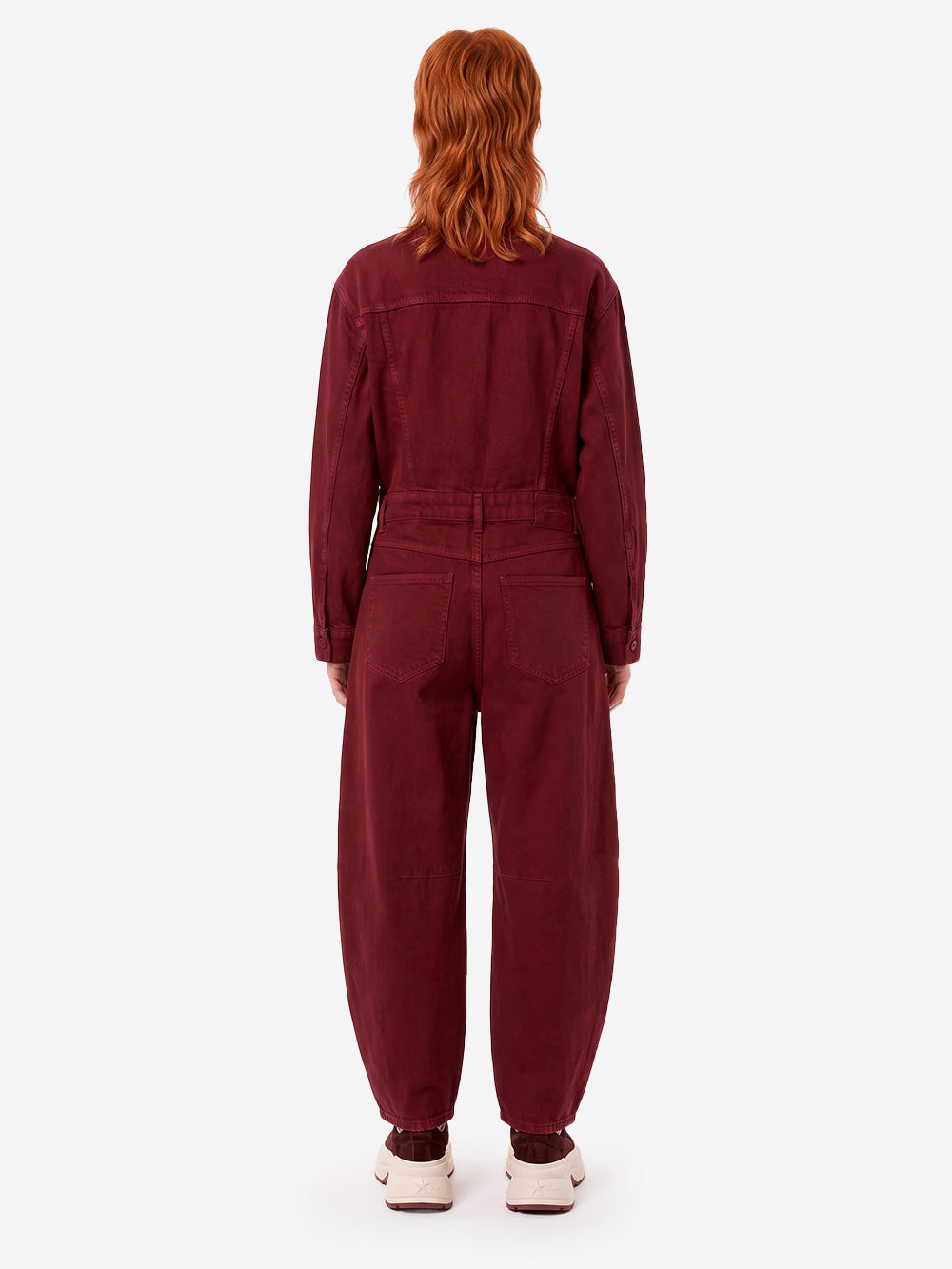 ESSENTIEL ANTWERP Tuta in denim bordeaux con gamba barrel e bottoni gioiello Bordeaux Urbanstaroma