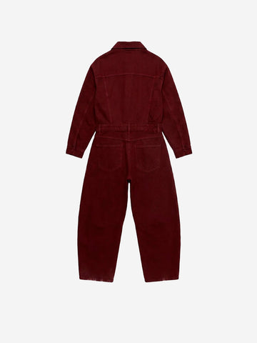 ESSENTIEL ANTWERP Tuta in denim bordeaux con gamba barrel e bottoni gioiello Bordeaux
