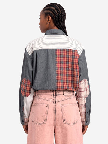 ESSENTIEL ANTWERP Camicia Oversize Patchwork in Cotone Grigio e Marrone Grigio marrone