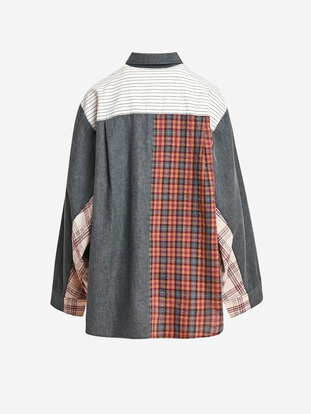 ESSENTIEL ANTWERP Camicia Oversize Patchwork in Cotone Grigio e Marrone Grigio marrone Urbanstaroma