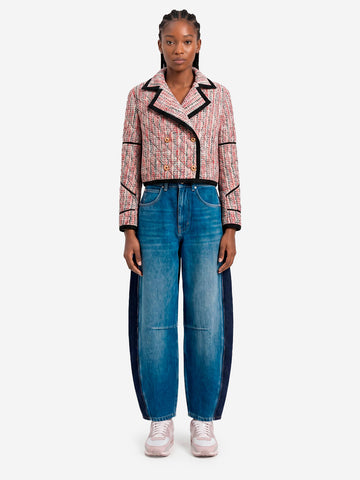 ESSENTIEL ANTWERP Giacca corta in tweed misto lana con profili neri Multicolor
