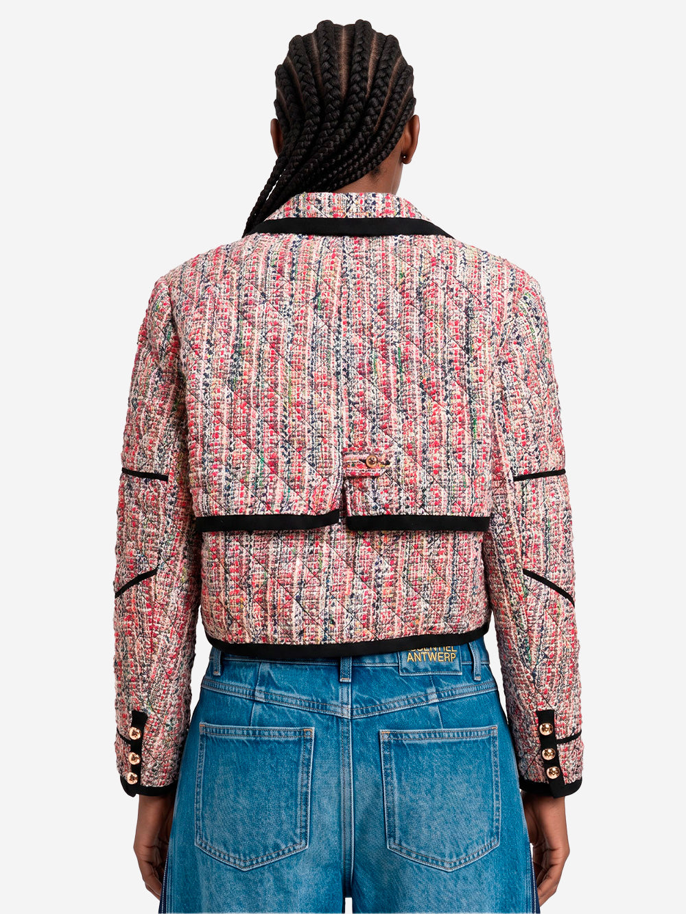 ESSENTIEL ANTWERP Giacca corta in tweed misto lana con profili neri Multicolor Urbanstaroma
