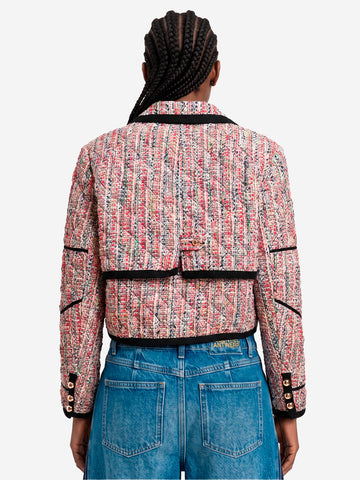 ESSENTIEL ANTWERP Giacca corta in tweed misto lana con profili neri Multicolor