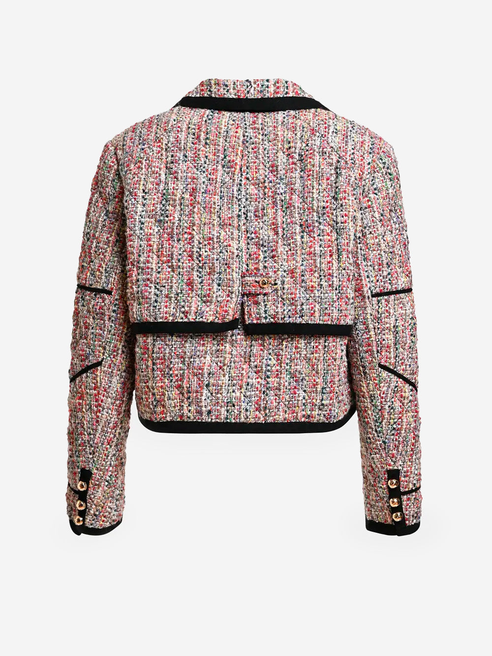 ESSENTIEL ANTWERP Giacca corta in tweed misto lana con profili neri Multicolor Urbanstaroma