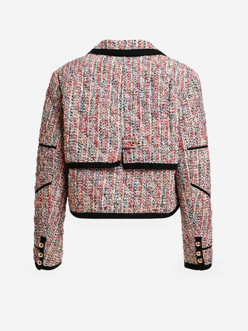 ESSENTIEL ANTWERP Giacca corta in tweed misto lana con profili neri Multicolor