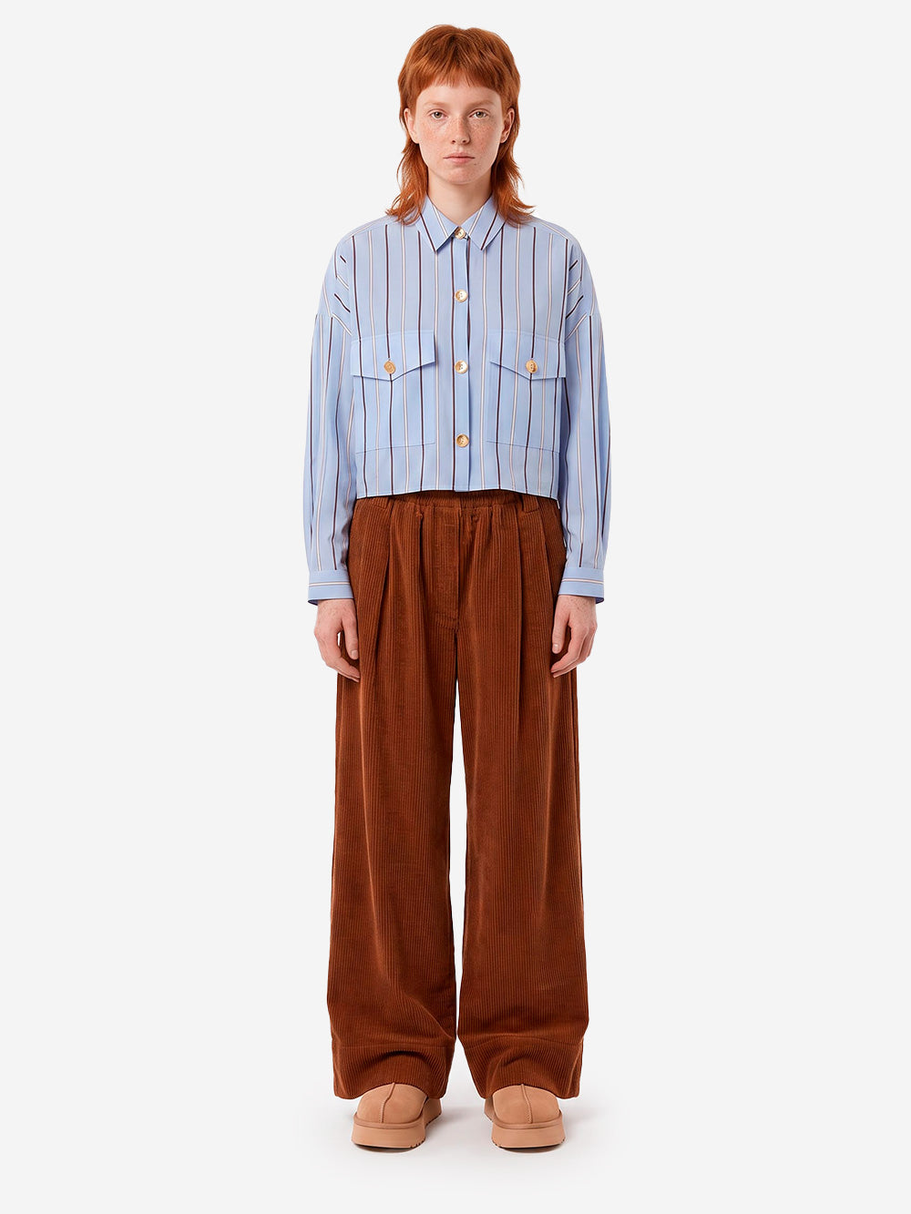 ESSENTIEL ANTWERP Pantaloni marroni a gamba larga in velluto a coste Marrone Urbanstaroma
