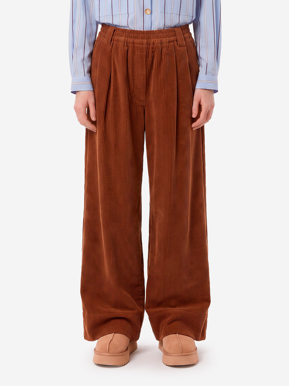 ESSENTIEL ANTWERP Pantaloni marroni a gamba larga in velluto a coste Marrone Urbanstaroma