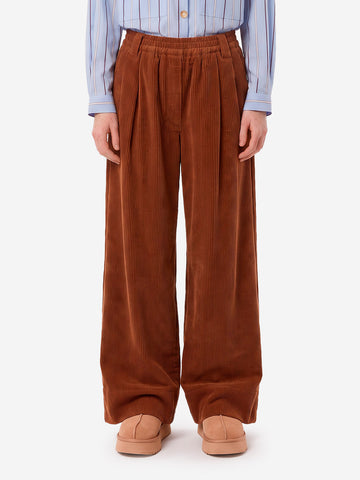 ESSENTIEL ANTWERP Pantaloni marroni a gamba larga in velluto a coste Marrone