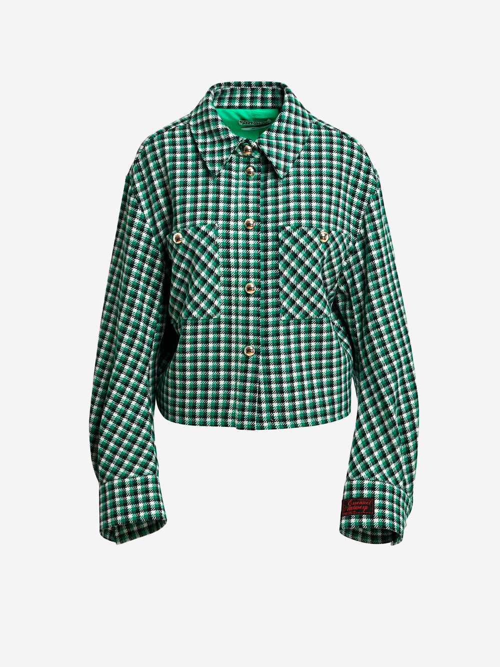 ESSENTIEL ANTWERP Giacca in Misto Lana a Quadri Verde con tasche applicate Verde nera Urbanstaroma