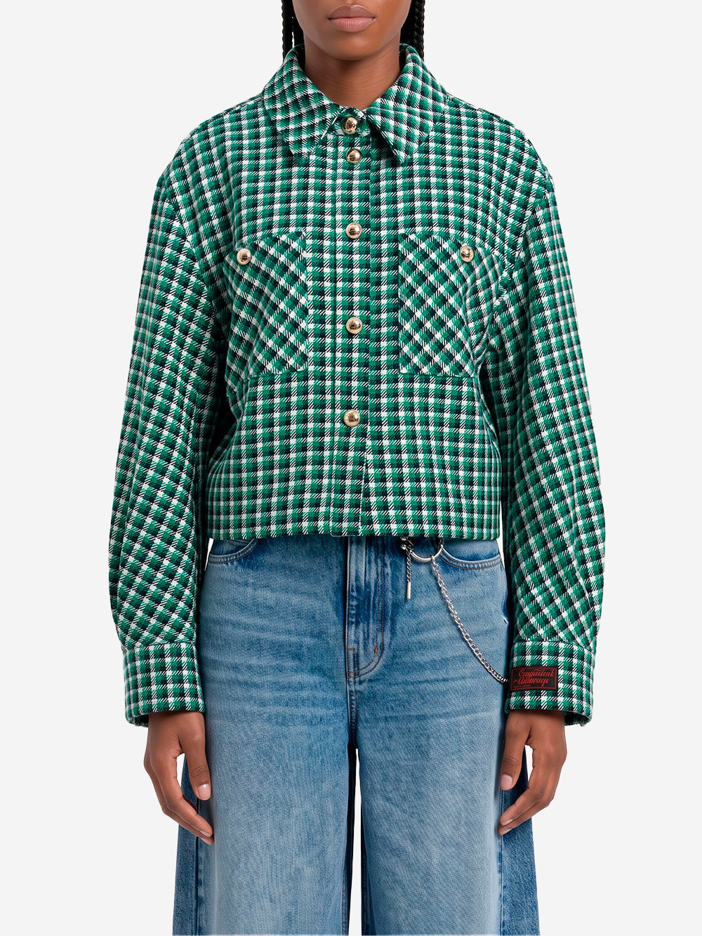 ESSENTIEL ANTWERP Giacca in Misto Lana a Quadri Verde con tasche applicate Verde nera Urbanstaroma