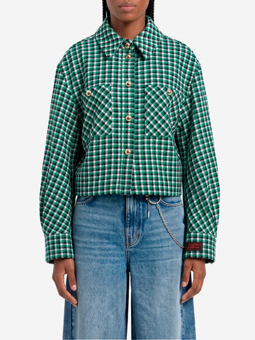 ESSENTIEL ANTWERP Giacca in Misto Lana a Quadri Verde con tasche applicate Verde nera