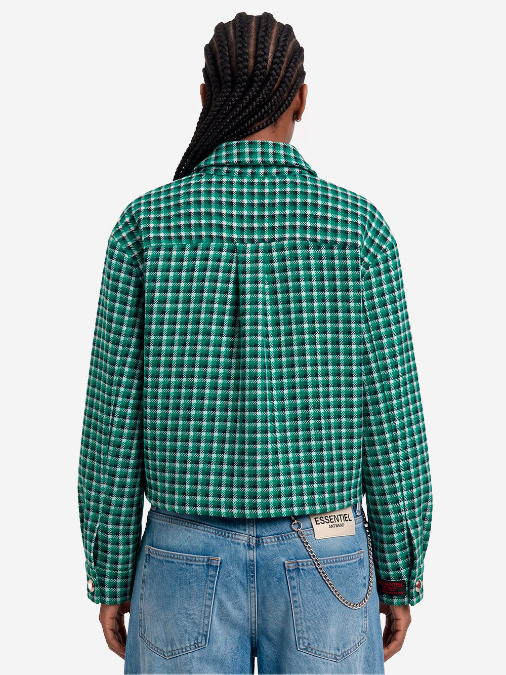 ESSENTIEL ANTWERP Giacca in Misto Lana a Quadri Verde con tasche applicate Verde nera Urbanstaroma