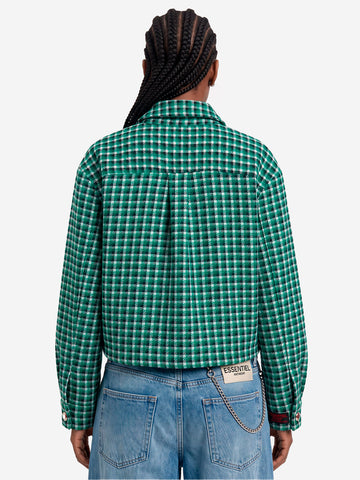 ESSENTIEL ANTWERP Giacca in Misto Lana a Quadri Verde con tasche applicate Verde nera