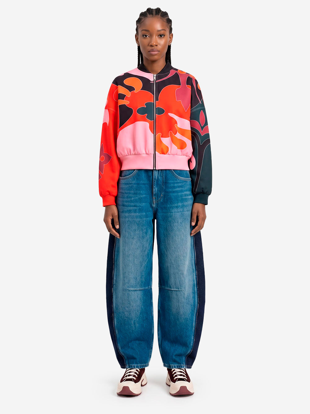 ESSENTIEL ANTWERP Bomber corto oversize con stampa floreale Rossa e Rosa Rosso nero Urbanstaroma