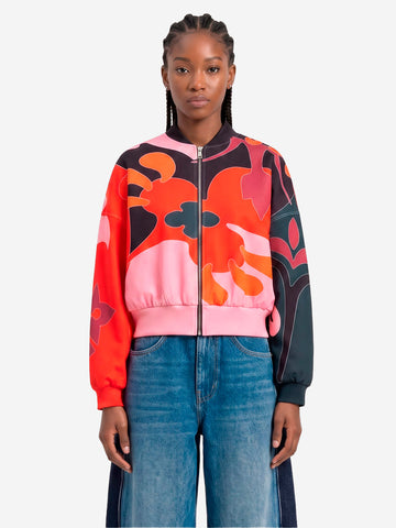 ESSENTIEL ANTWERP Bomber corto oversize con stampa floreale Rossa e Rosa Rosso nero