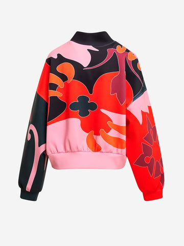 ESSENTIEL ANTWERP Bomber corto oversize con stampa floreale Rossa e Rosa Rosso nero