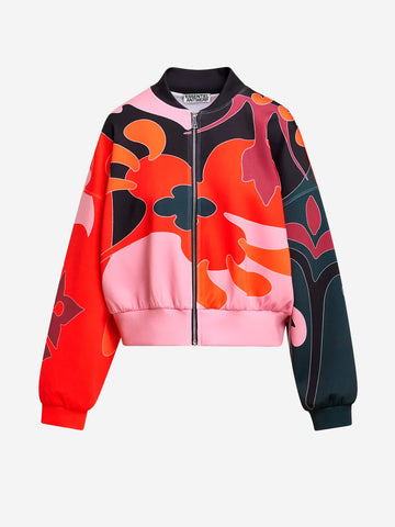 ESSENTIEL ANTWERP Bomber corto oversize con stampa floreale Rossa e Rosa Rosso nero