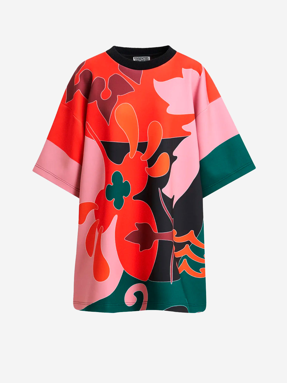ESSENTIEL ANTWERP Mini Abito T-Shirt Oversize Stampato Rosso e Rosa Rosso nero Urbanstaroma