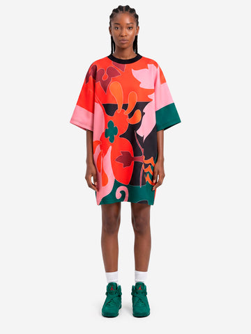 ESSENTIEL ANTWERP Mini Abito T-Shirt Oversize Stampato Rosso e Rosa Rosso nero
