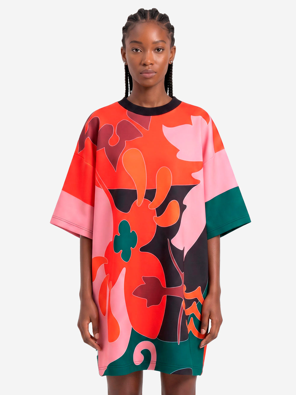 ESSENTIEL ANTWERP Mini Abito T-Shirt Oversize Stampato Rosso e Rosa Rosso nero Urbanstaroma