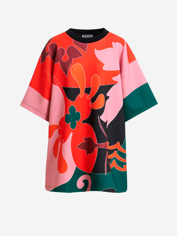 ESSENTIEL ANTWERP Mini Abito T-Shirt Oversize Stampato Rosso e Rosa Rosso nero