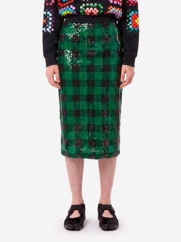ESSENTIEL ANTWERP Gonna a tubino a quadri verdi e neri con paillettes Verde