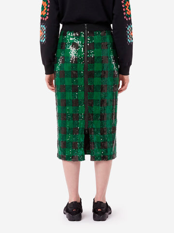 ESSENTIEL ANTWERP Gonna a tubino a quadri verdi e neri con paillettes Verde