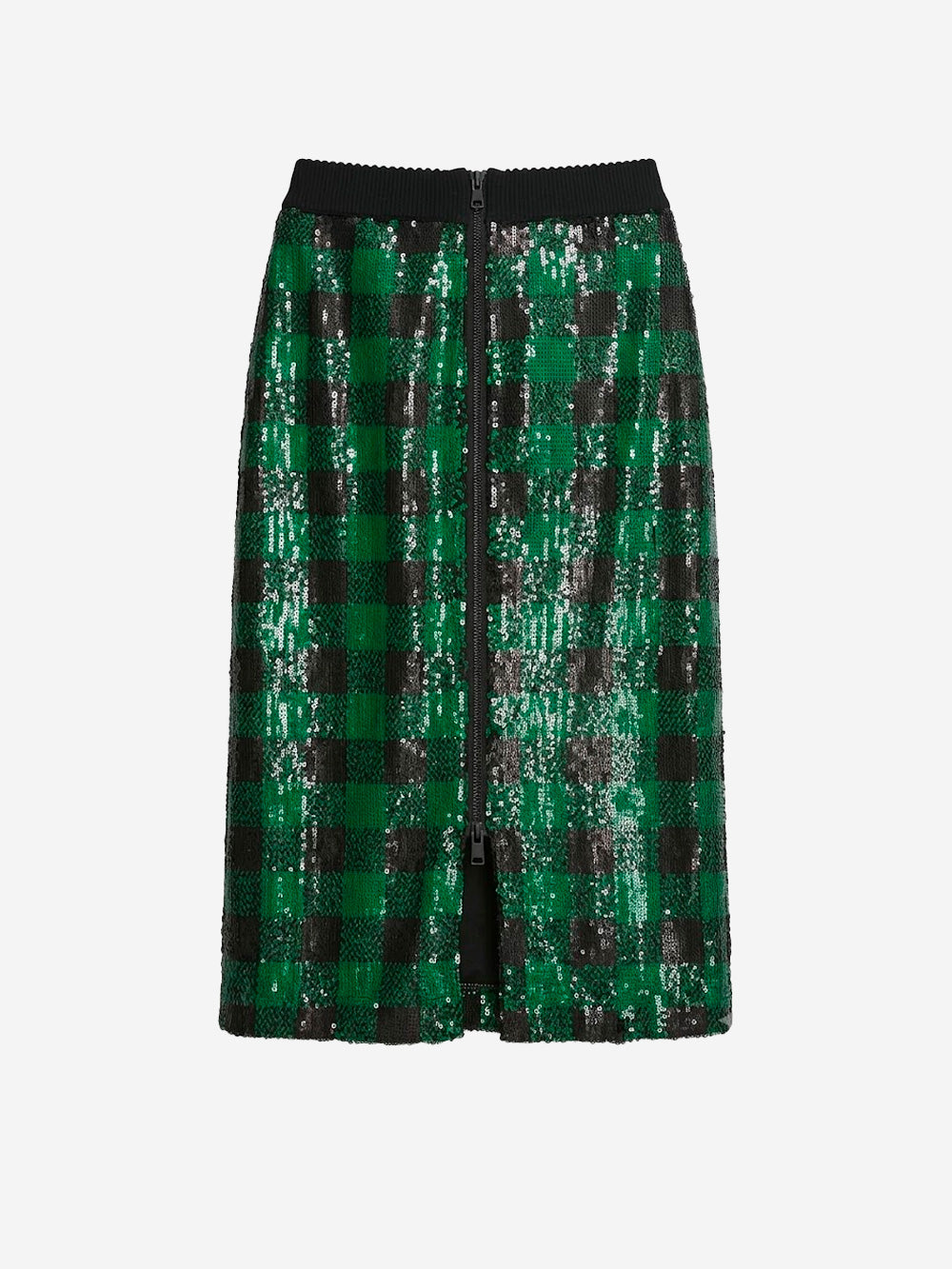 ESSENTIEL ANTWERP Gonna a tubino a quadri verdi e neri con paillettes Verde Urbanstaroma