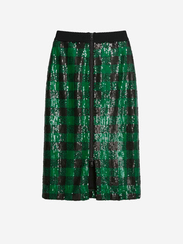 ESSENTIEL ANTWERP Gonna a tubino a quadri verdi e neri con paillettes Verde