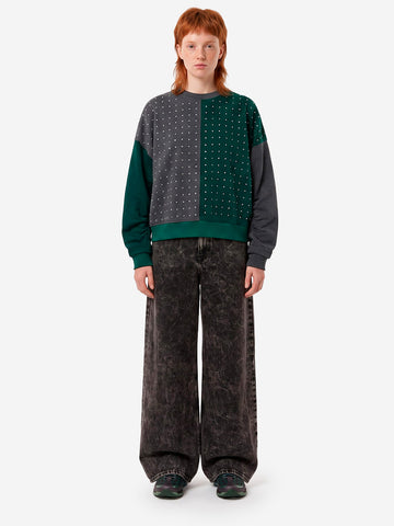 ESSENTIEL ANTWERP Felpa color-block grigia e verde con strass Multicolor