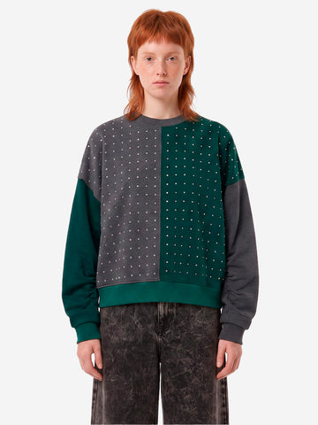 ESSENTIEL ANTWERP Felpa color-block grigia e verde con strass Multicolor