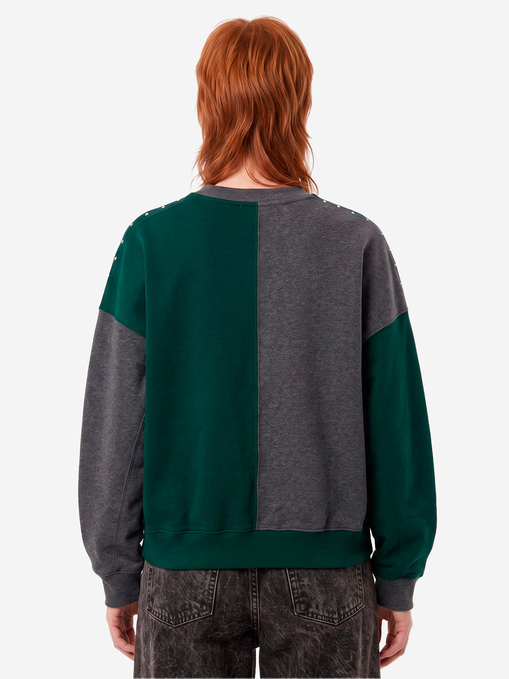 ESSENTIEL ANTWERP Felpa color-block grigia e verde con strass Multicolor Urbanstaroma