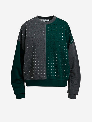 ESSENTIEL ANTWERP Felpa color-block grigia e verde con strass Multicolor