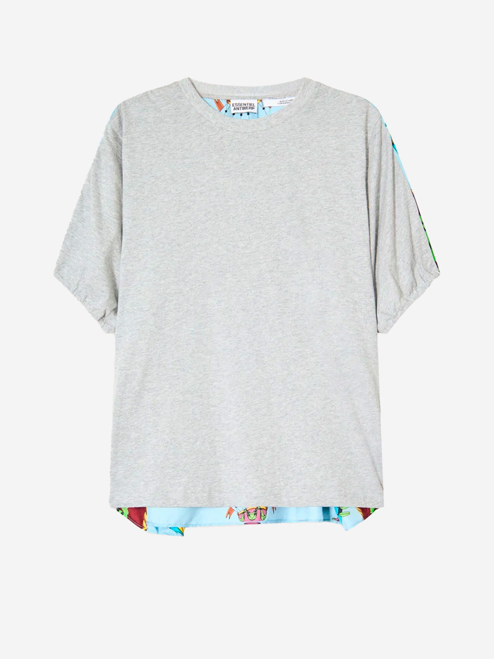 ESSENTIEL ANTWERP T-Shirt grigio chiaro in jersey di cotone con retro in seta Grigio chiaro Urbanstaroma