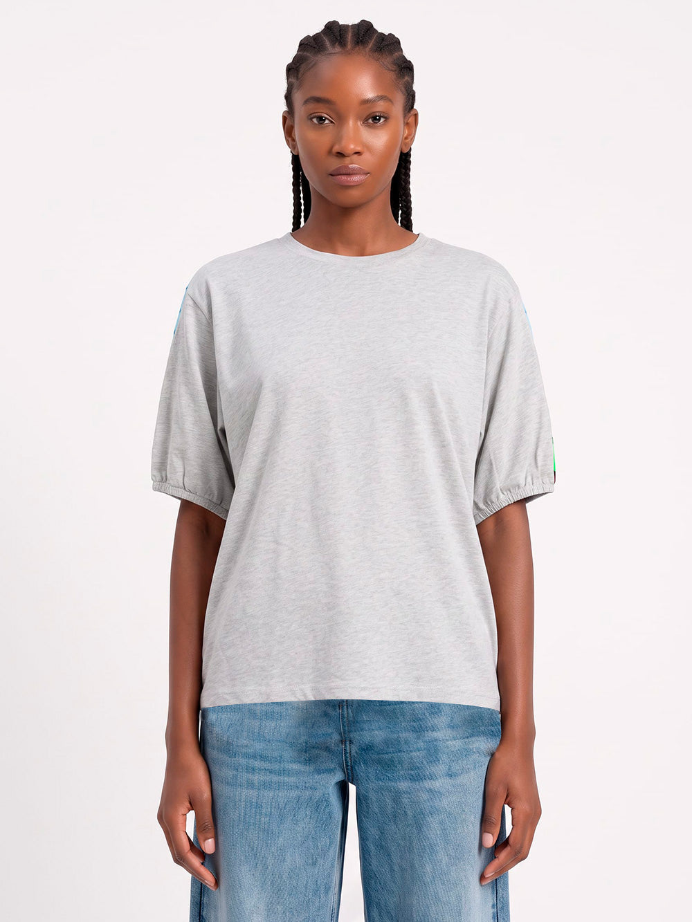 ESSENTIEL ANTWERP T-Shirt grigio chiaro in jersey di cotone con retro in seta Grigio chiaro Urbanstaroma
