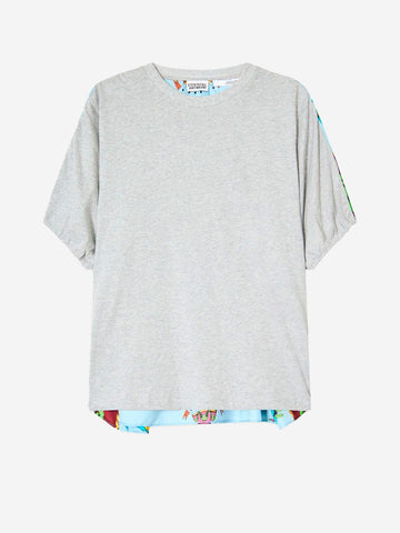 ESSENTIEL ANTWERP T-Shirt grigio chiaro in jersey di cotone con retro in seta Grigio chiaro