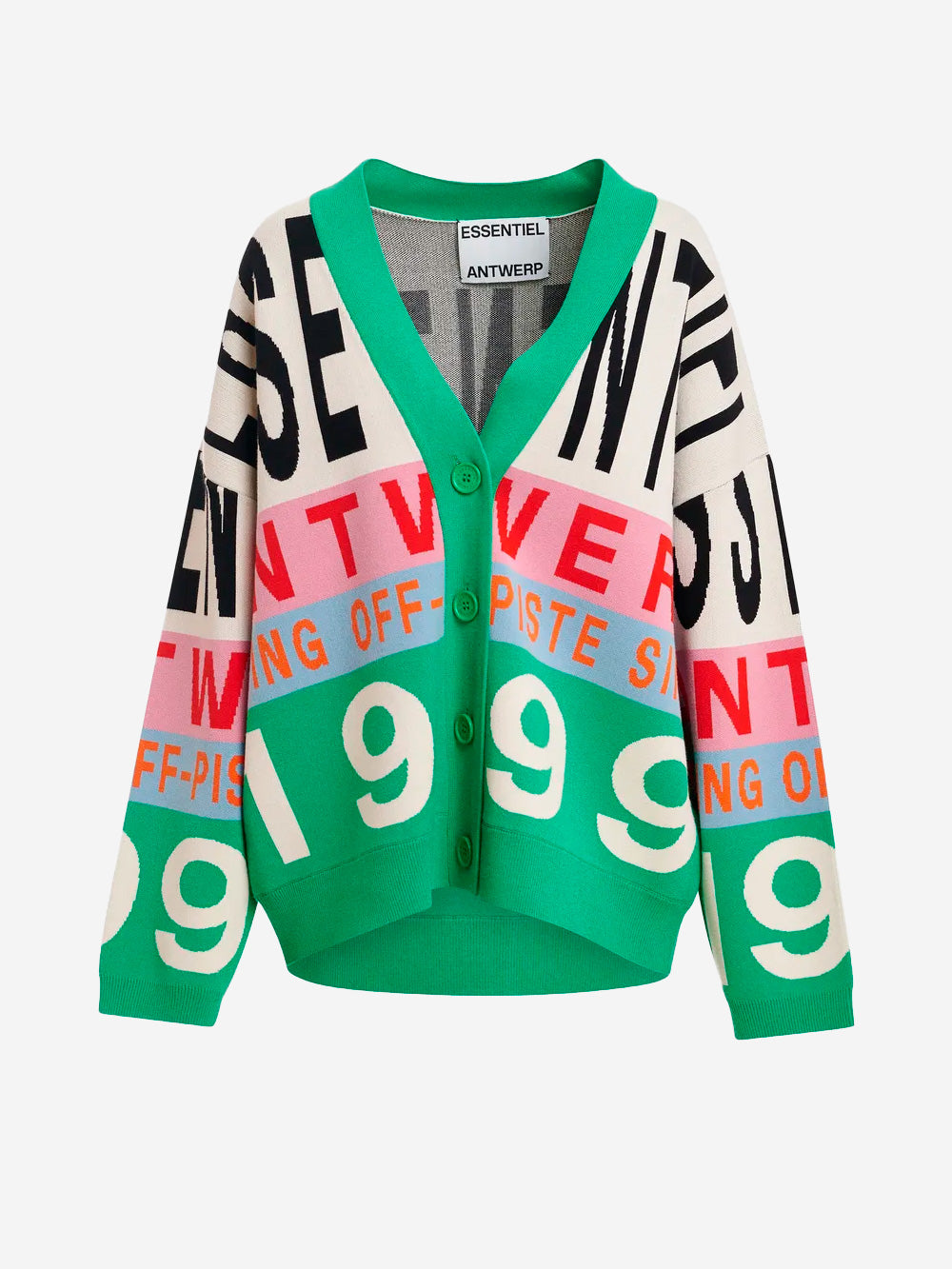 ESSENTIEL ANTWERP Cardigan con Intarsi Grafici Verde e Multi Multicolor Urbanstaroma