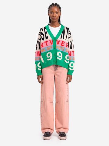 ESSENTIEL ANTWERP Cardigan con Intarsi Grafici Verde e Multi Multicolor
