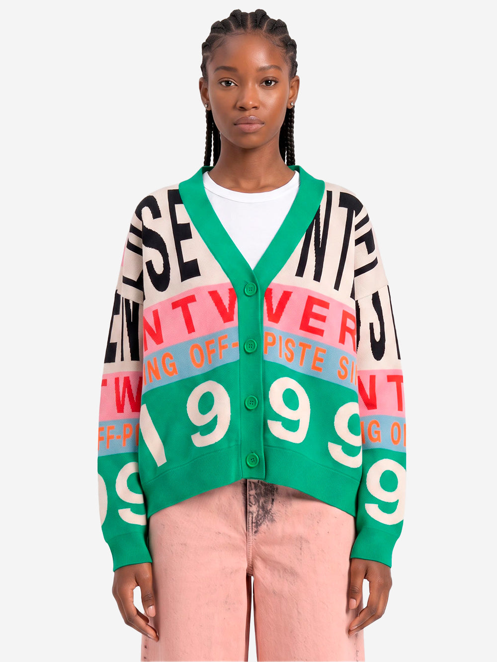 ESSENTIEL ANTWERP Cardigan con Intarsi Grafici Verde e Multi Multicolor Urbanstaroma